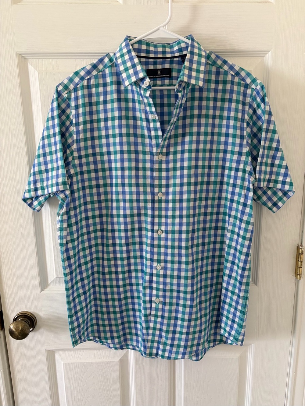 Hart Schaffner Marx Men's Short-Sleeve Check Button-Up Shirt in Blue & Green